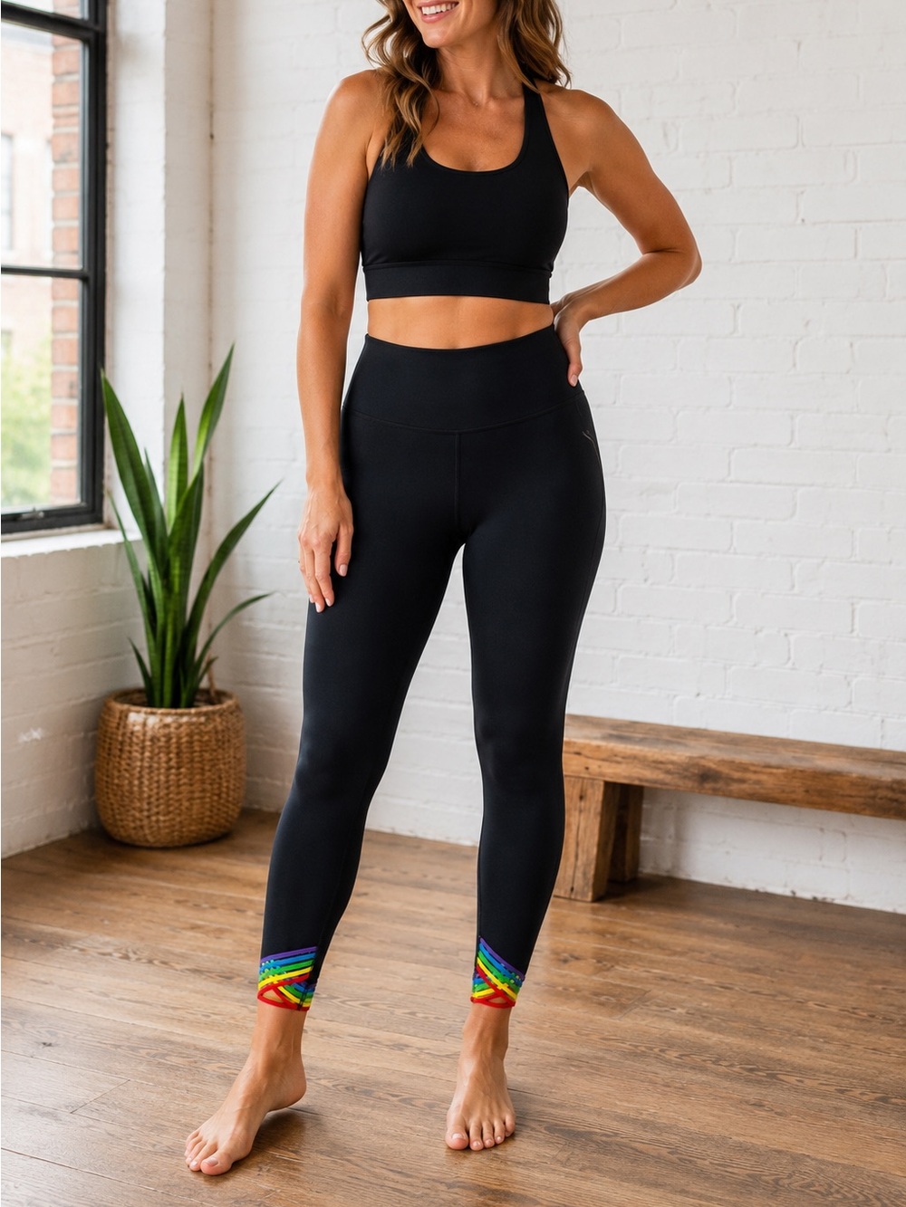 Marika Cycle House High Waist Rainbow Trim Ankle Crop Leggings NWT Medium